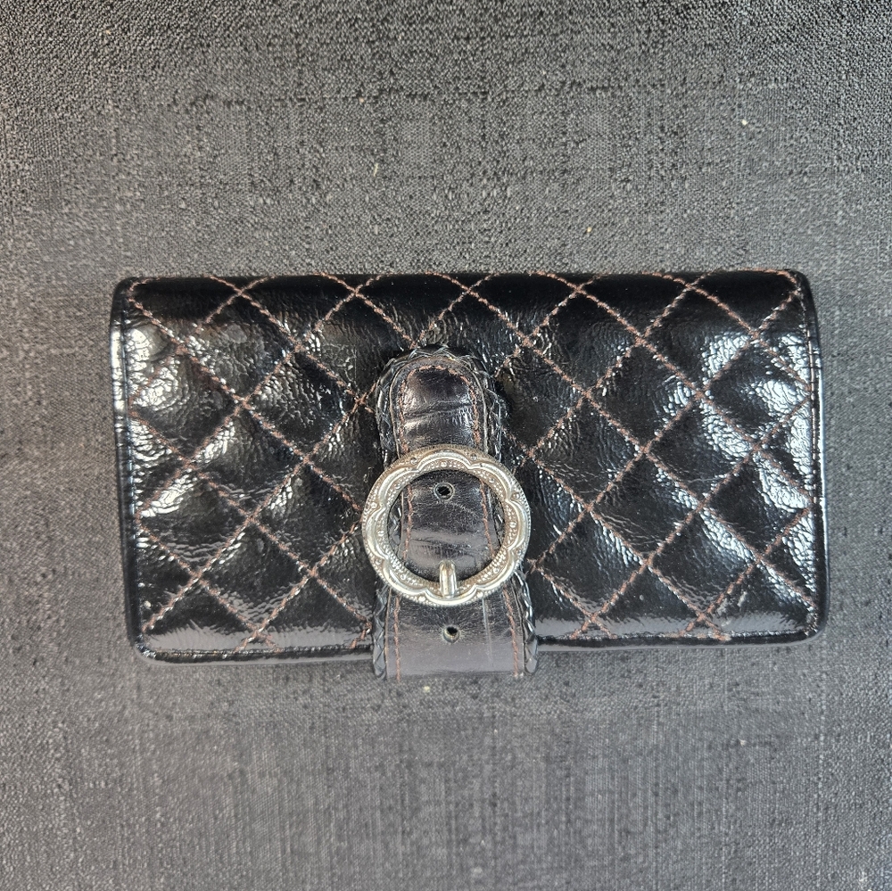 Pre-owned Vintage 90s Brighton Brown Quilted Patent Leather Organizer Checkbook